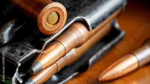Foto Kalashnikov assault rifle on a wooden background
