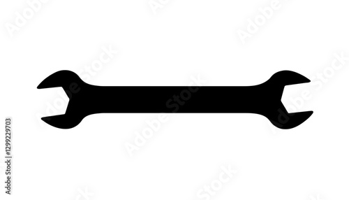 Minimalist black silhouette of a wrench on a white background symbolizing repair