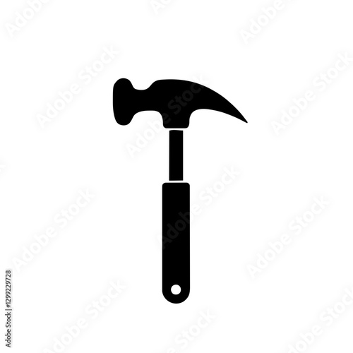 Minimalist black silhouette of a hammer symbolizing construction and craftsmanship