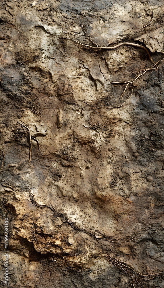 Detailed view of a weathered and textured rock surface with roots Detailed view of a weathered and textured rock surface with roots