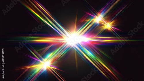 rainbow-colored star in the shape of an X on a black background
