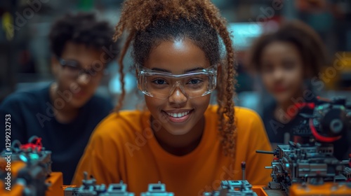 Smiling Young Female Engineer in a Workshop