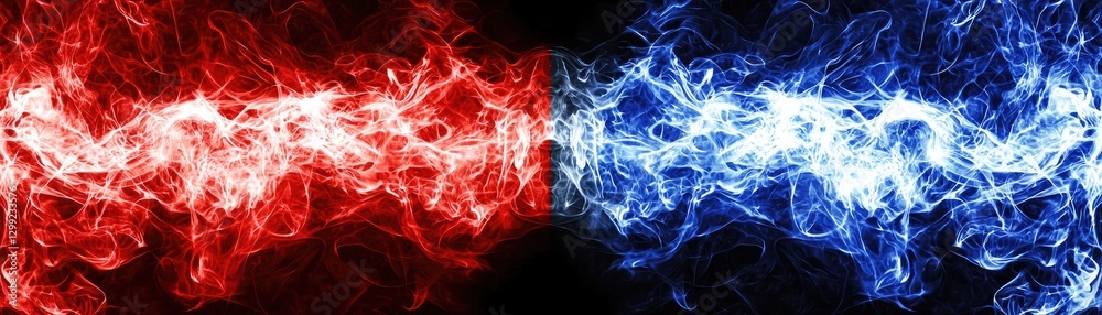 Obraz premium Red and blue fire clashing, abstract background, energy, power (1)