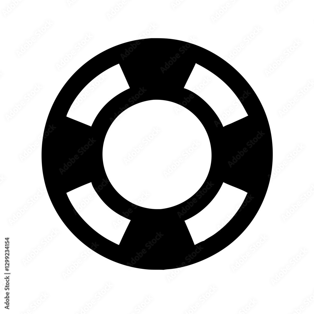 Black silhouette of a lifebuoy icon on a white background with copy space Black silhouette of a lifebuoy icon on a white background with copy space