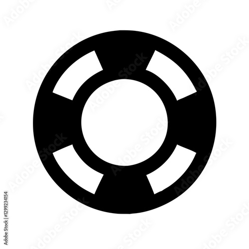 Black silhouette of a lifebuoy icon on a white background with copy space