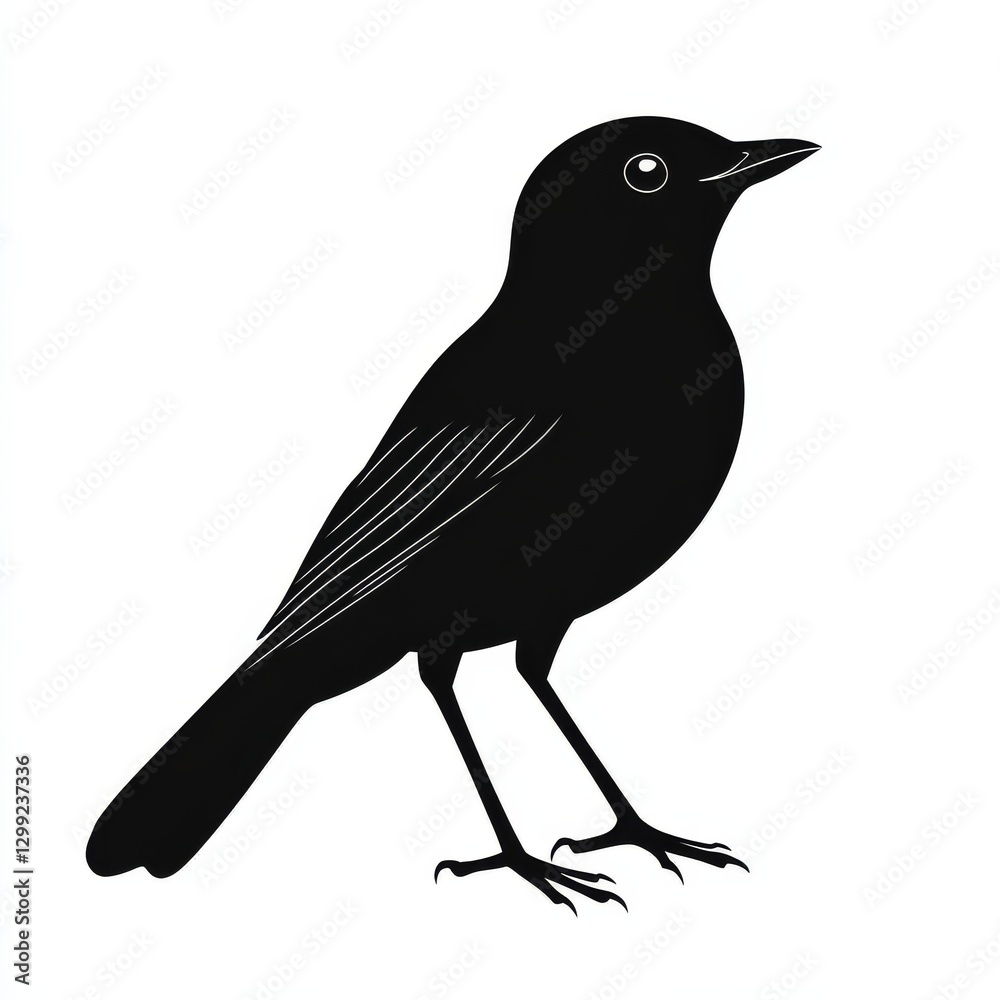 Fototapeta premium Silhouette of a Bird Standing Still on a White Background, Showing Its Leg, Wings and Beak in Simple Design