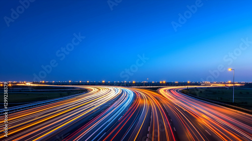 Nighttime Highway Traffic With Light Trails Showing Speed And Motion In Urban City