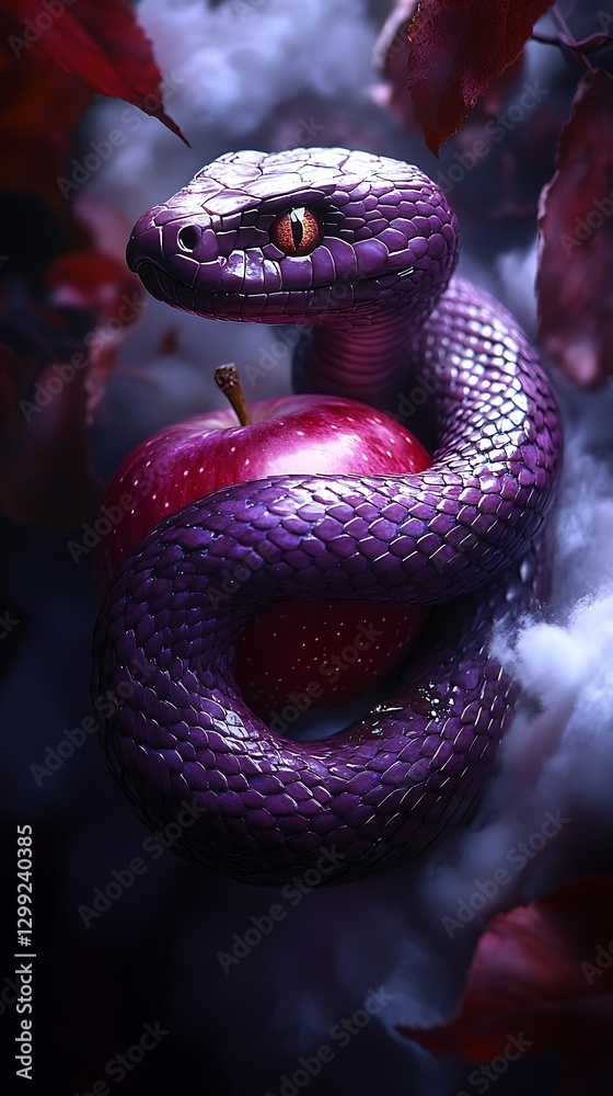 Fototapeta premium Forbidden Fruit and Coiled Serpent Dark Aesthetic image