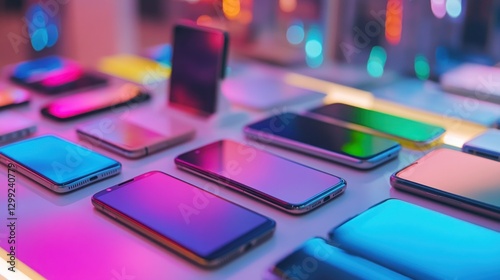 Colorful Smartphones Displayed at Tech Show photo