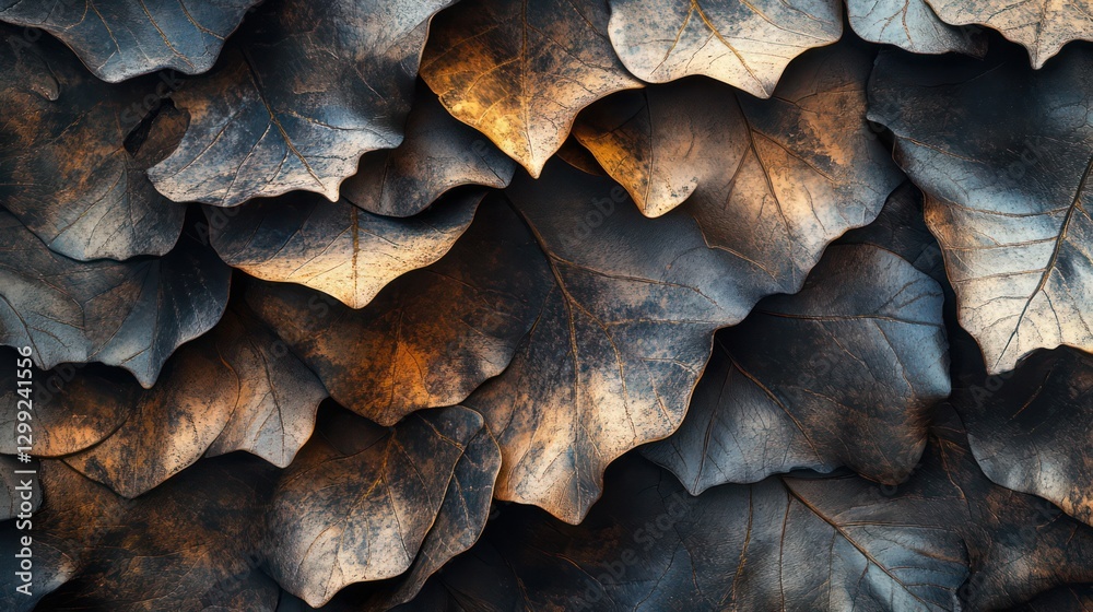A tight macro shot of overlapping leaves forming a layered pattern, with subtle shadows and highlights emphasizing their depth and natural design. A tight macro shot of overlapping leaves forming a layered pattern, with subtle shadows and highlights emphasizing their depth and natural design.