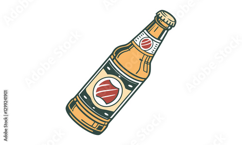 Vintage beer bottle vector illustration, detailed vector, black and white, monochrome design, minimalist illustration, isolated on a white background