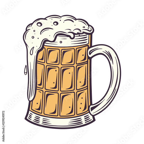 Vintage beer mug vector illustration, detailed vector, black and white, colorful design, minimalist illustration, isolated on a white background