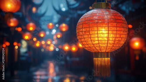 Wallpaper Mural Rainy Night in China: Illuminated Lanterns in a Mystical Alley Torontodigital.ca