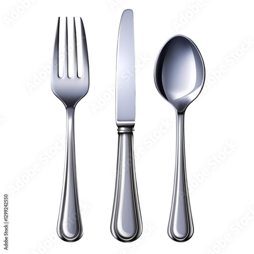 Silverware Set: Fork, Knife, Spoon isolated on transparent background