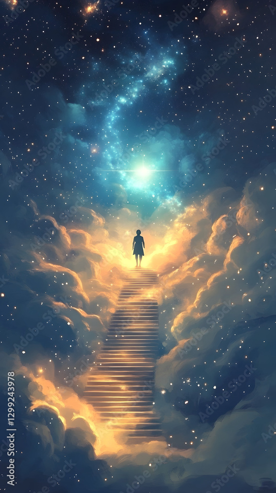 custom made wallpaper toronto digitalA person standing at the top of an endless staircase leading to heaven
