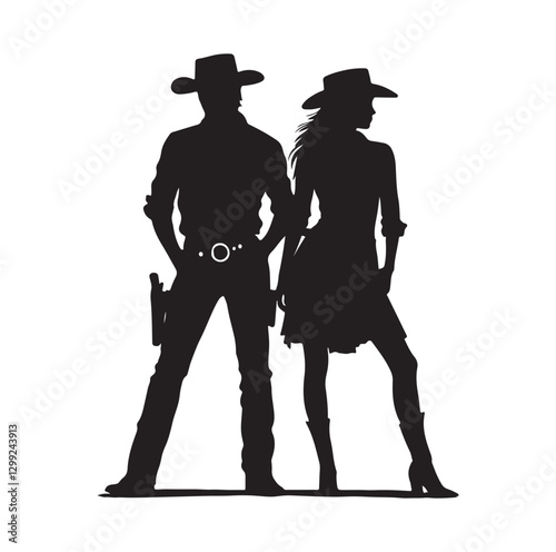 Cowboy couple silhouette vector illustration