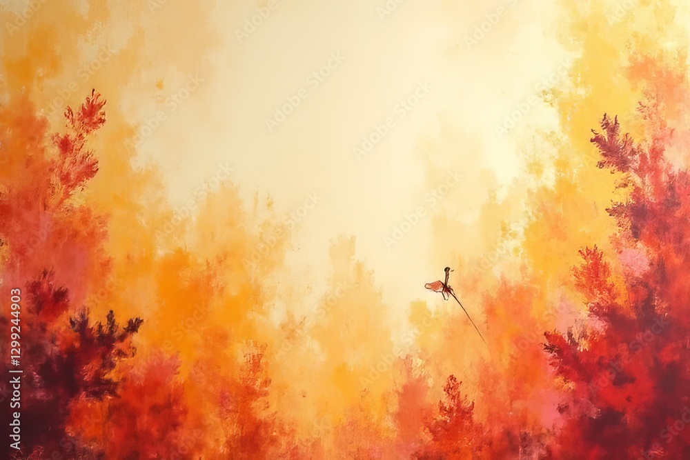 Obraz premium Autumnal Forest Scene with Bird in Flight - Abstract Artwork
