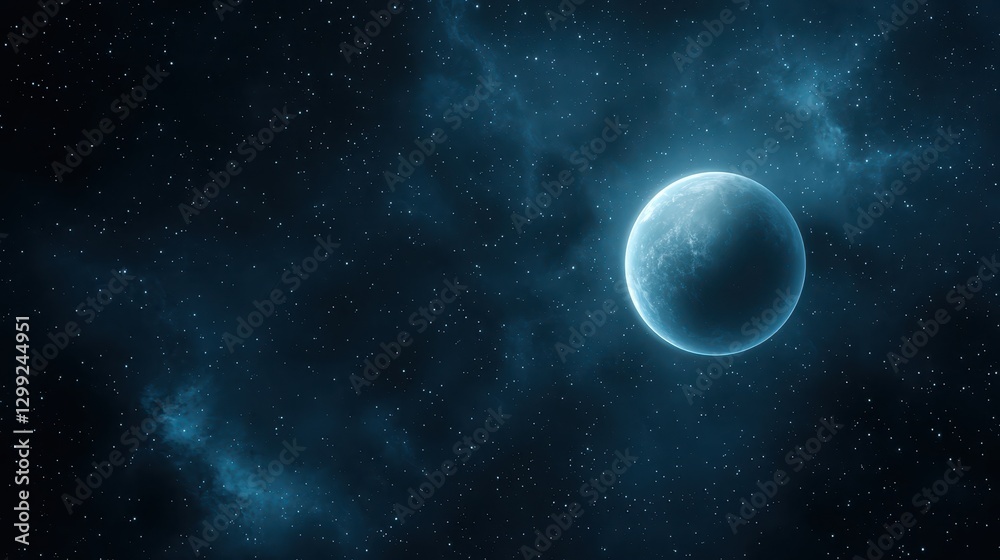 Fototapeta premium Vast cosmic expanse, blue planet amidst starry sky. explore the universe and discover celestial wonders