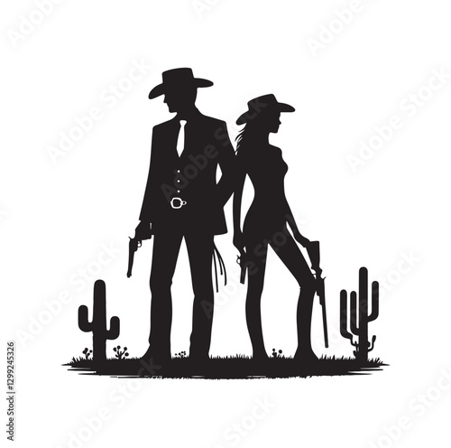 Cowboy couple silhouette vector illustration