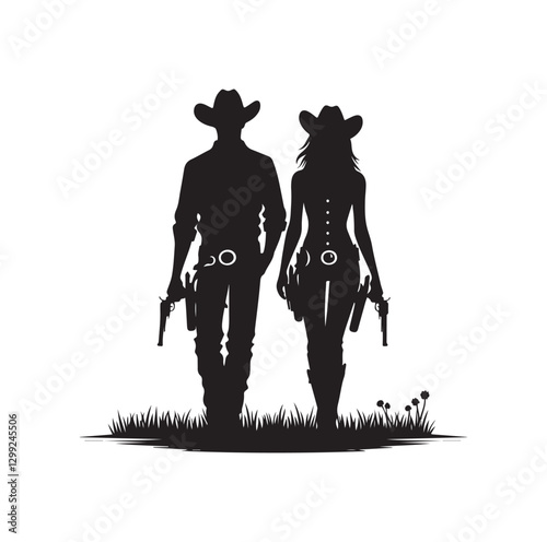 Cowboy couple silhouette vector illustration