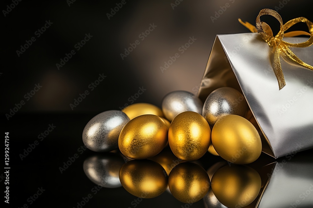 Naklejka premium High-end Easter composition with metallic eggs and a fashionable shopping theme