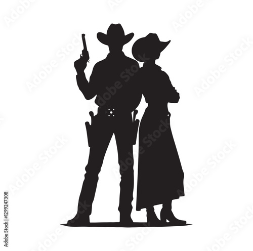 Cowboy couple silhouette vector illustration