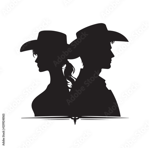 Cowboy couple silhouette vector illustration