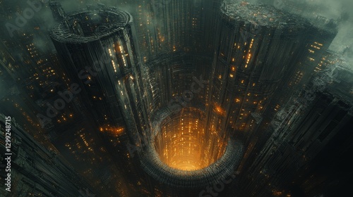Descent Into the Foundry: A Glimpse of an Industrial Abyss Illuminating a Dystopian Metropolis With Diminishing Hopes and Glowing Forgefire Depths