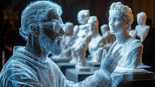 Digital Echoes: Sculpted Forms of the Mind, Exploring Art and Consciousness in Wireframe Sculptures of Busts, a Fusion of Technology and Timeless Artistry.