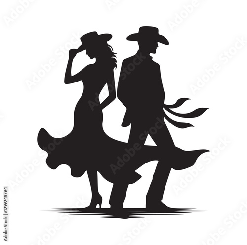 Cowboy couple silhouette vector illustration