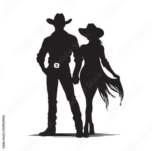 Cowboy couple silhouette vector illustration