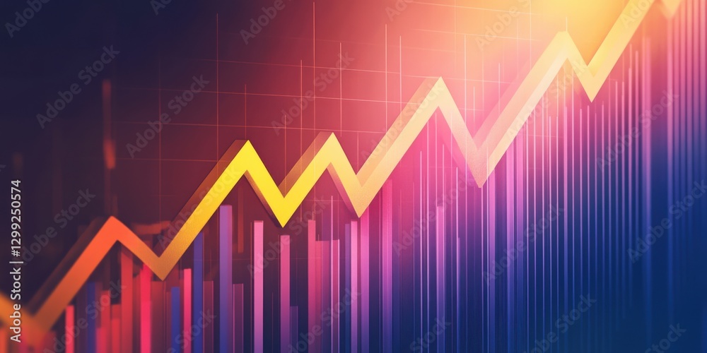 Fototapeta premium Infographic analysis of rising business trends with colorful upward arrows in digital space