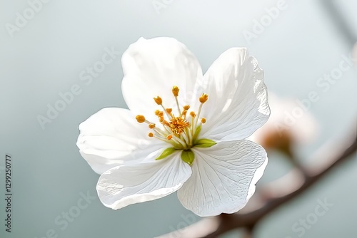Close-up of a Delicate White Flower Blossom in Springtime