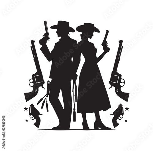 Cowboy couple silhouette vector illustration