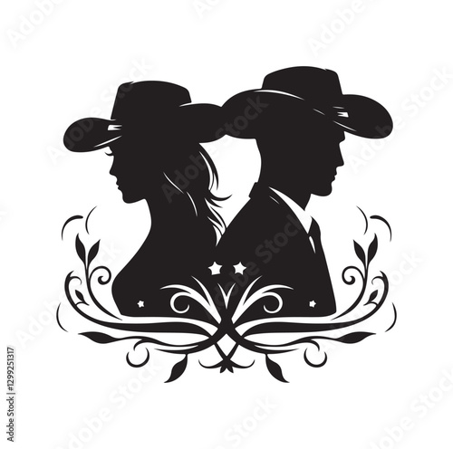 Cowboy couple silhouette vector illustration