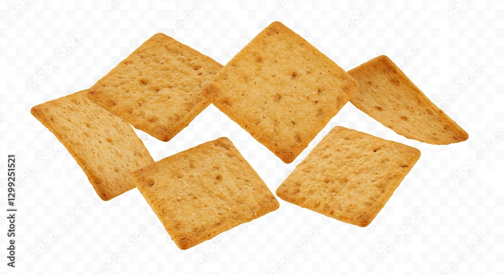 Crispy Crackers Flying Isolated on Transparent Background High Quality Food Photography Crispy Crackers Flying Isolated on Transparent Background High Quality Food Photography