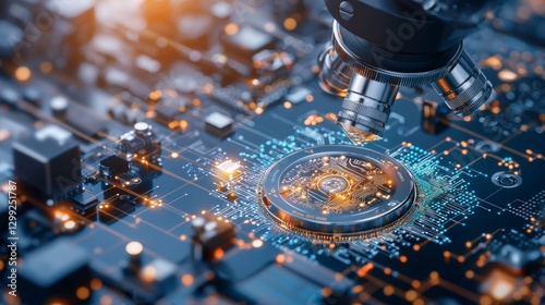 Exploring technological innovations under a microscope laboratory scientific image futuristic environment close-up view microelectronics concept for seo impact