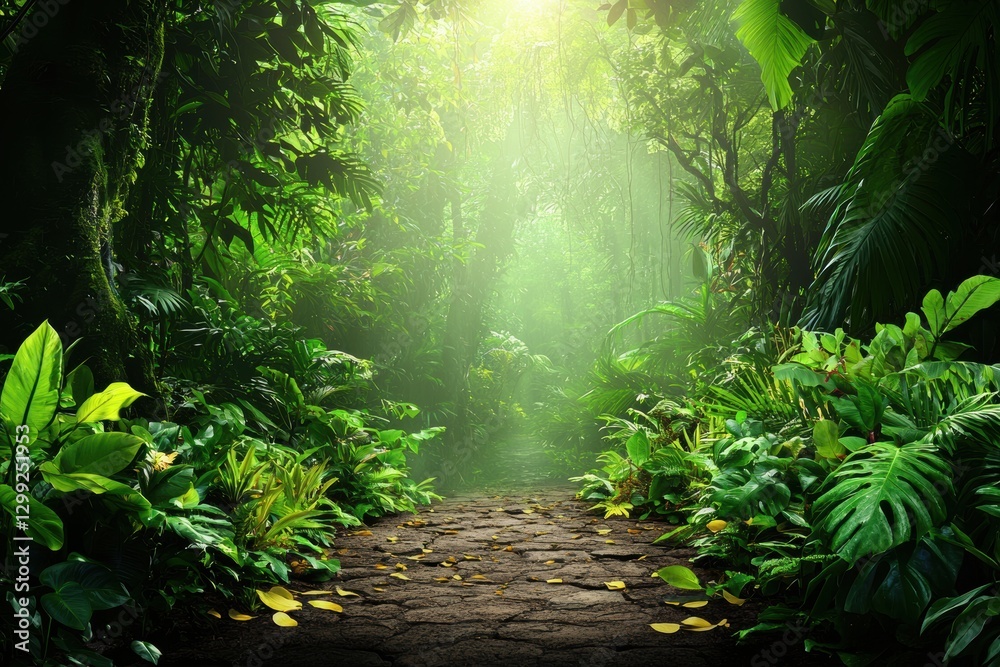 Fototapeta premium Lush Green Jungle Pathway in Nature