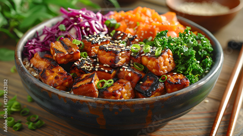 Imagem profissional e realista de uma refeição saudável e nutritiva, perfeita para quem segue uma alimentação equilibrada e consciente. Este prato combina ingredientes frescos e naturais, sem adição d