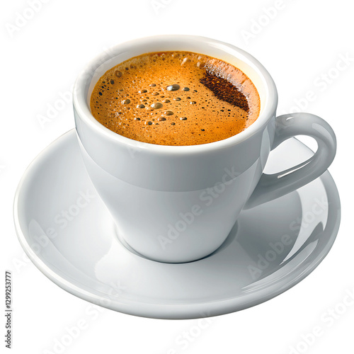 Strong and Bold Espresso Coffee Shot in White Cup on Transparent Background