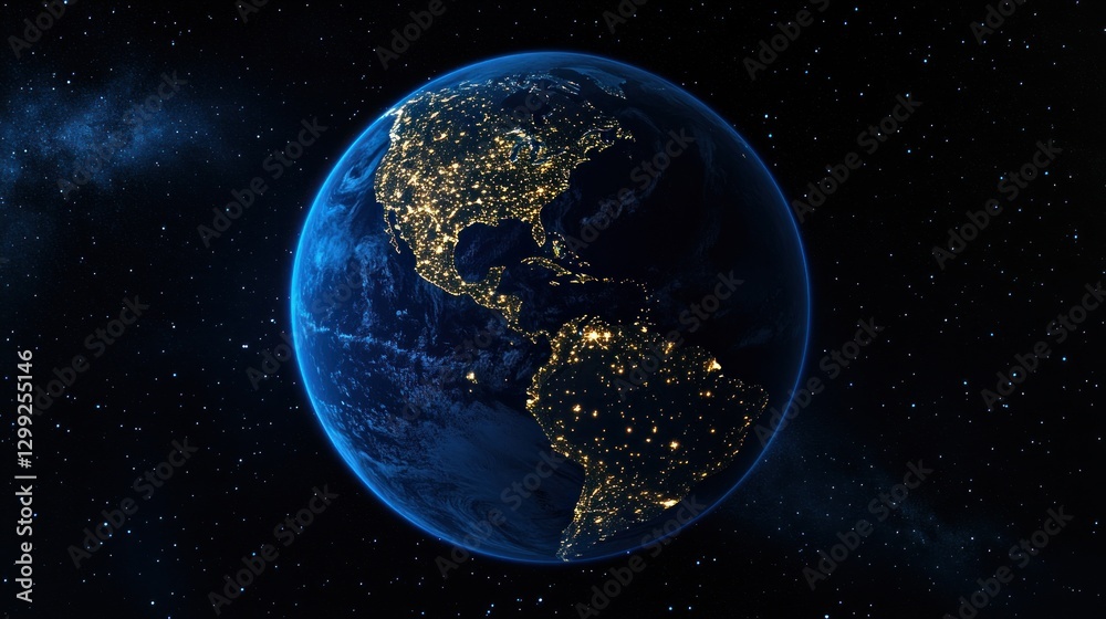 Naklejka premium Earth at Night: A Celestial View of Americas