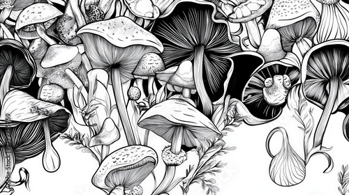 Wallpaper Mural Stunning Black and White Mushroom Botanical Art Print Torontodigital.ca