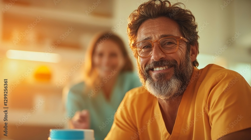 Fototapeta premium Confident Male Healthcare Professional with a Beard Smiling in a Medical Setting. Generative AI