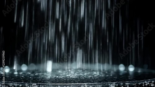 Raining close up on black background