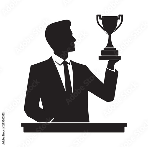 man holding trophy silhouette vector illustration