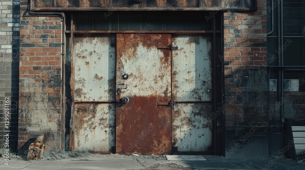 Rusted Metal Door in Old Brick Building Exterior Rusted Metal Door in Old Brick Building Exterior