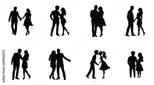 Romantic Couple Silhouettes - Love and Relationship Vector Illustration