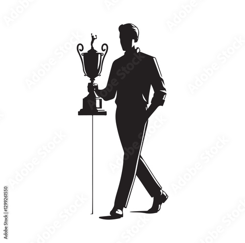 man holding trophy silhouette vector illustration