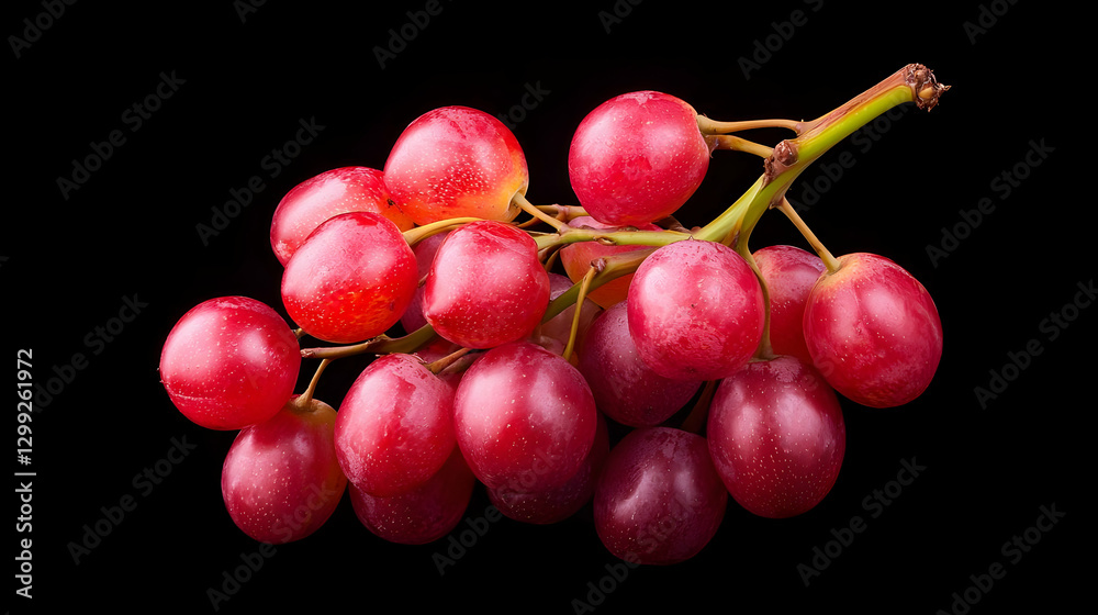 Isolated Close Up Of Red Grapes Bunch With Water Droplets On Black Background Isolated Close Up Of Red Grapes Bunch With Water Droplets On Black Background