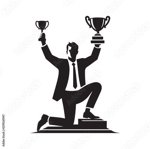 man holding trophy silhouette vector illustration